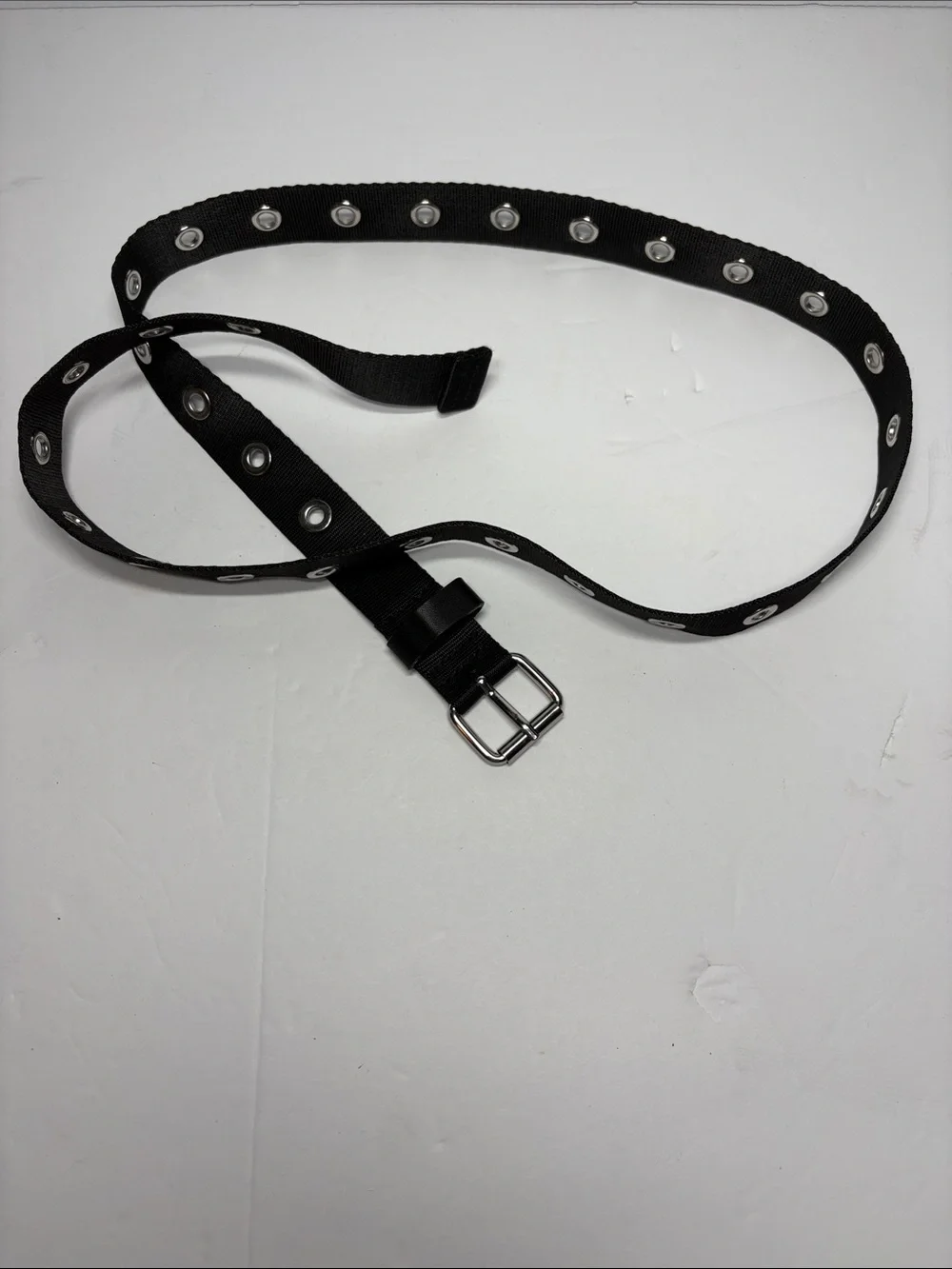 H&M Black Webbing Grommet Belt with Silver Buckle